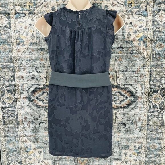 Loft Knee Length Dress Size 8 Petite Frey Flowy Ruffle neckline and Cap Sleeve - Picture 8 of 12